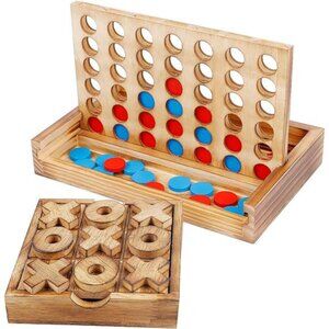 Tic Tac Toe Table Games Set Rustic Decor Wood Strategy Board Games for Families